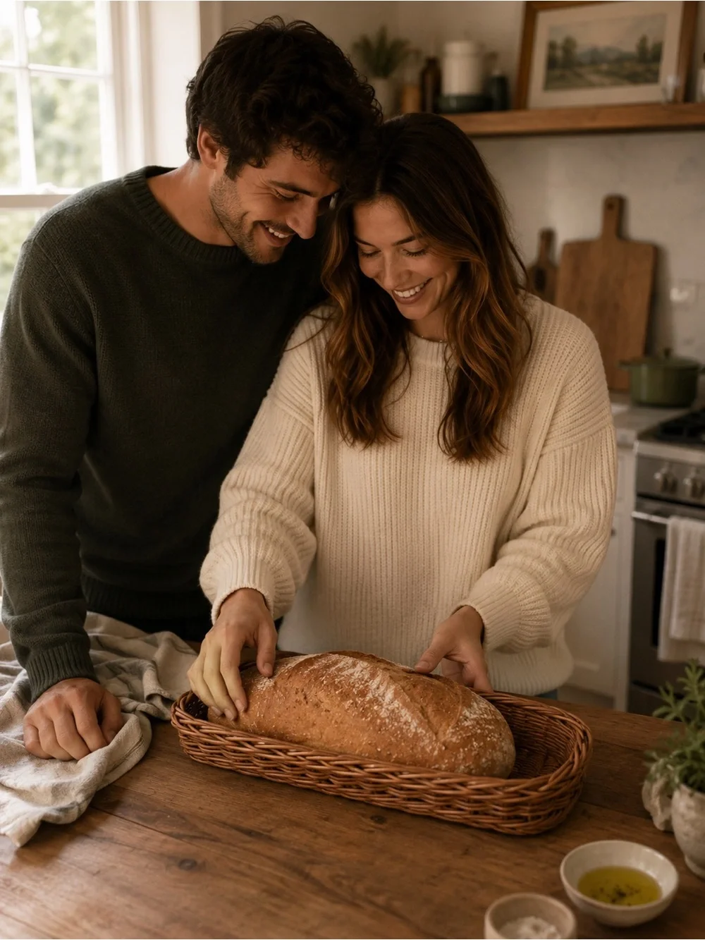 Woven Rattan Bread Basket - Brown